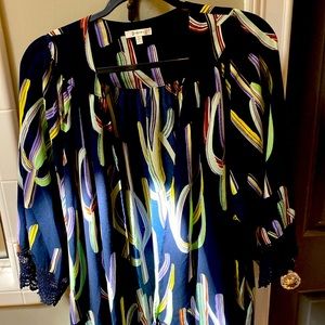 Western navy cactus flowy silky shawl